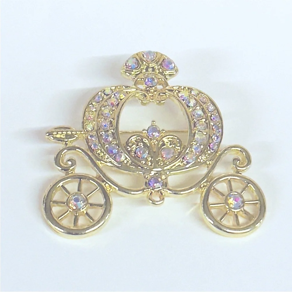 UNBRANDED Royal Pumpkin GOLD-TONE Carriage Brooch With Crystal AB RHINESTONES